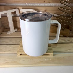 STAINLESS STEEL COFFE MUG WITH FLAT LID AND HANDLE