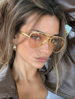 Women's Gold Round PC Retro Double Bridge Solid Color Fashionable Fashion Glasses