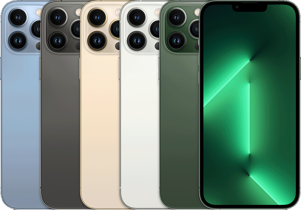 iPhone 13 pro Max — toestel in verschillende aanzichten en kleuren