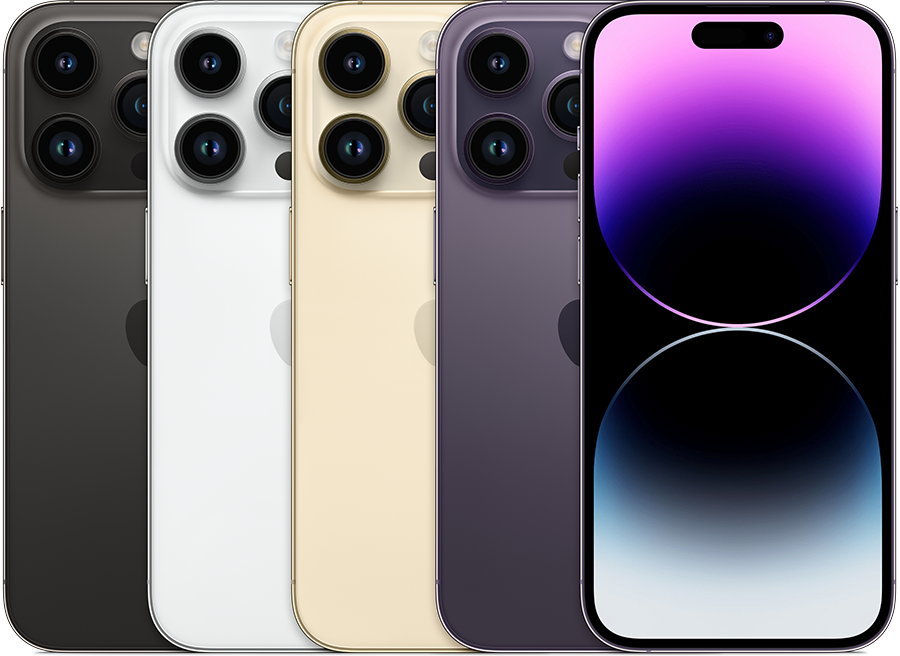 iPhone 14 pro — toestel in verschillende aanzichten en kleuren