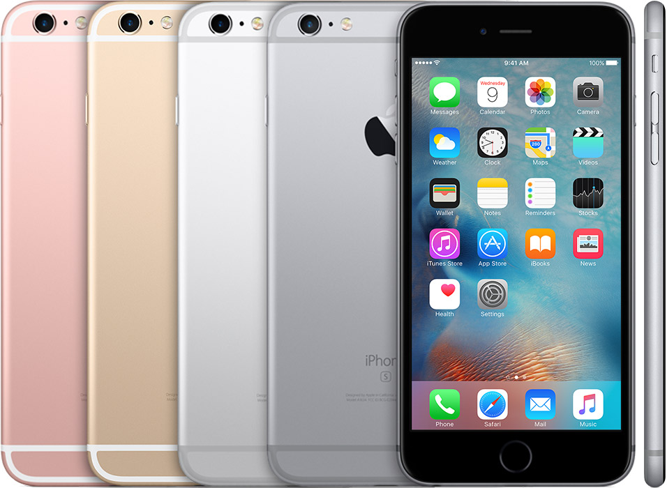 iPhone 6s plus — toestel in verschillende aanzichten en kleuren
