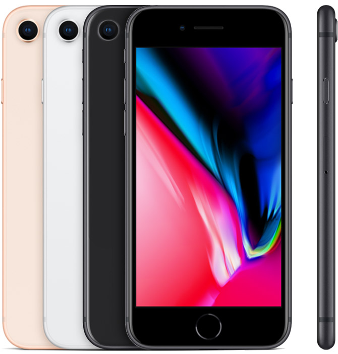 iPhone 8 — toestel in verschillende aanzichten en kleuren