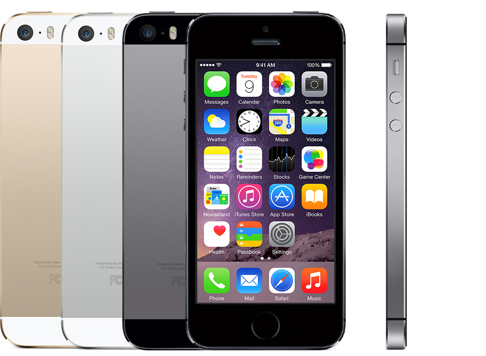 iPhone 5s — toestel in verschillende aanzichten en kleuren