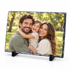 Voorbeeld van een bedrukte leisteen met familiefoto