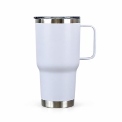 stainless steel thermal cup op een studioachtergrond