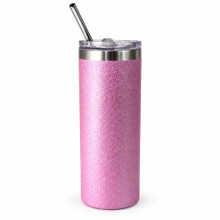 SUBLIMATION SKINNY TUMBLER GLITTER PINK op een studioachtergrond