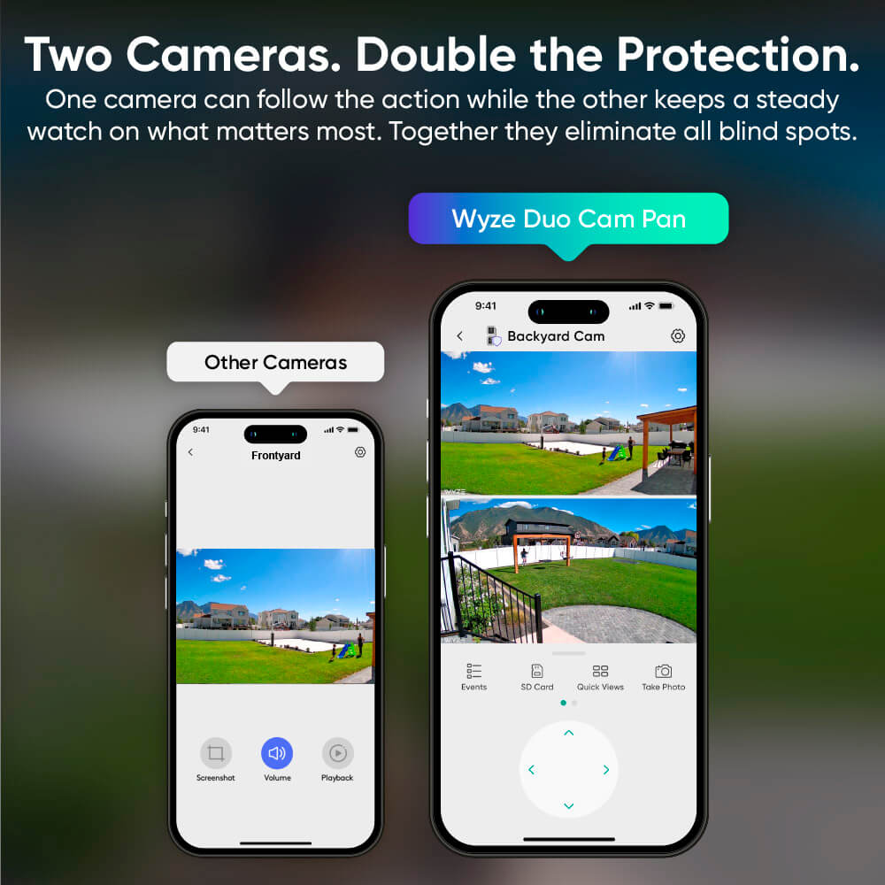 Officiële Wyze-illustratie van twee camerabeelden naast elkaar in de app